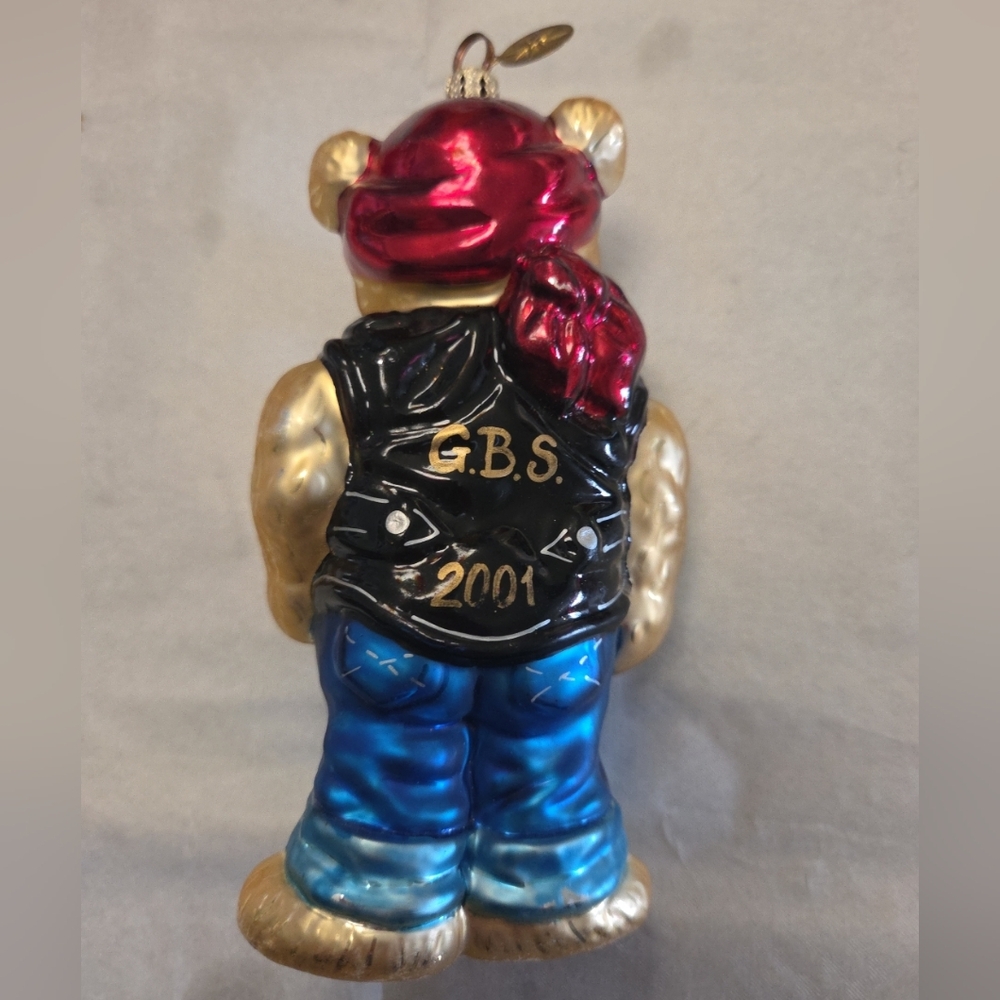 2001 Christopher Radko Harley-Davidson Bear Glass Ornament - Picture 4 of 5